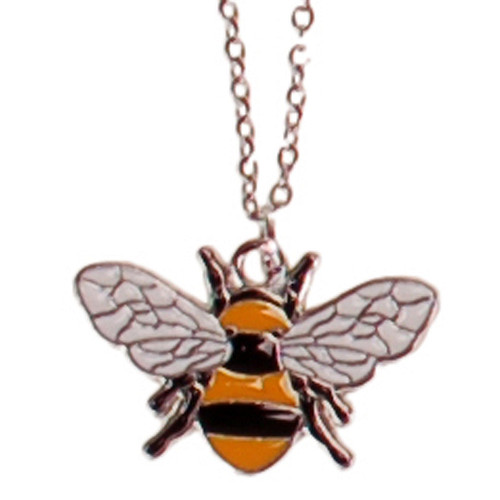 Ketting RVS Zilverkleurig 55cm - Hangertje Emaille Bij Zilverkleurig 1,5x2,5cm