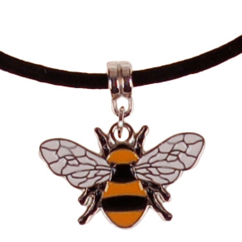 Veterketting Zwart Fluweel - Zilverkleurige Sluiting - 45cm - Hangertje Emaille Bij Zilverkleurig 1,5x2,5cm