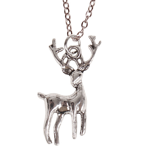 Ketting Zilverkleurig 55cm - Hangertje Hert zilverkleurig 3x2cm