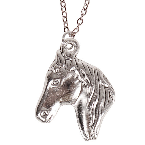 Ketting Zilverkleurig 55cm - Hangertje Paardenhoofd zilverkleurig 2,8x2,3cm