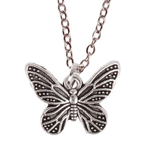 Ketting Zilverkleurig 55cm - Hangertje Vlindertje zilverkleurig 2cm