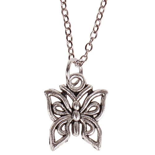 Ketting Zilverkleurig 55cm - Hangertje Vlinder zilverkleurig 1,2cm