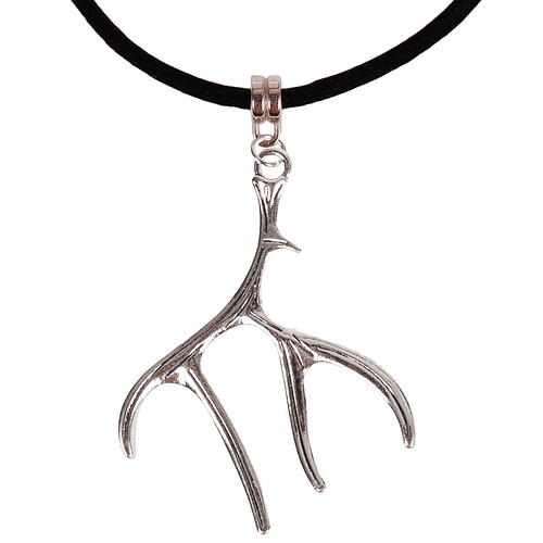 Veterketting Zwart Fluweel - Zilverkleurige Sluiting - 45cm - Hanger Gewei zilverkleurig 5x4cm