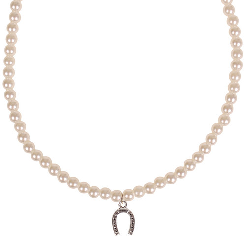 Parelketting Ivoorkleurige Imitatie Parels 6mm - Kindermaat - Hangertje Hoefijzer zilverkleurig 1cm