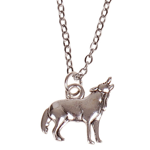 Kinderketting Zilverkleurig 45cm - Hangertje Huilende Wolf zilverkleurig 1,8cm