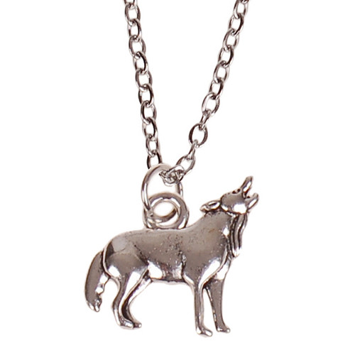 Ketting Zilverkleurig 55cm - Hangertje Huilende Wolf zilverkleurig 1,8cm