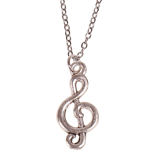 Ketting Zilverkleurig 55cm - Hangertje Muzieksleutel zilverkleurig 2cm