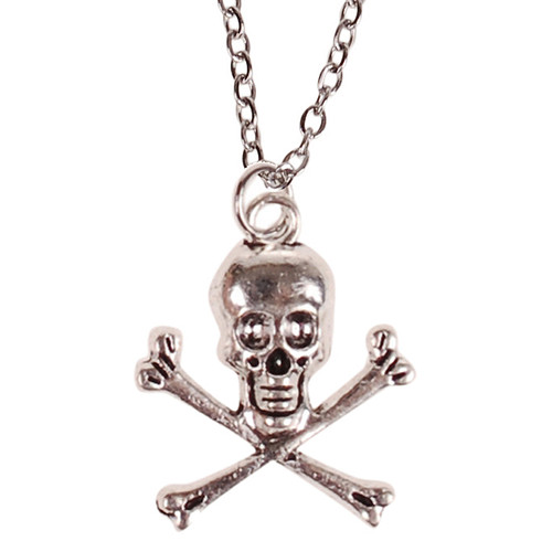 Kinderketting Zilverkleurig 45cm - Hangertje Schedel en Botten zilverkleurig