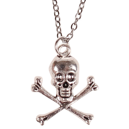 Ketting Zilverkleurig 55cm - Hangertje Schedel en Botten zilverkleurig