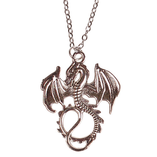 Ketting Zilverkleurig 55cm - Hangertje Draak groot zilverkleurig