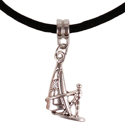 Veterketting Zwart Fluweel - Zilverkleurige Sluiting - 45cm - hanger Windsurfer