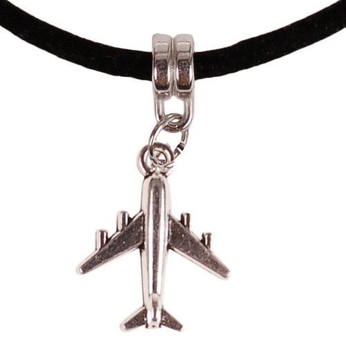 Veterketting Zwart Fluweel - Zilverkleurige Sluiting - 45cm - hanger vliegtuig