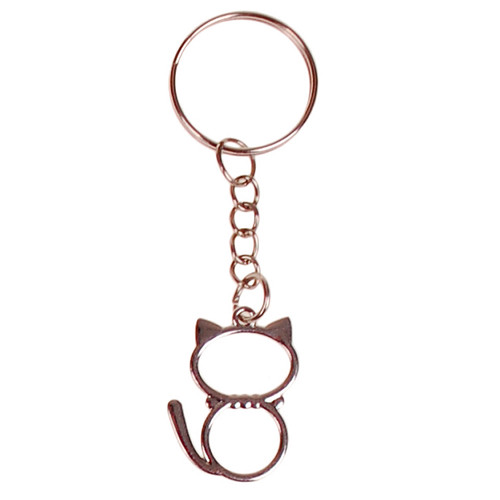 Sleutelhanger - Zilverkleurige Sleutelring - Hangertje Poesje met Strass steentjes Zilverkleurig 2,5cm  