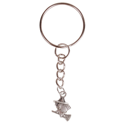 Sleutelhanger - Zilverkleurige Sleutelring - Hangertje Heksje zilverkleurig 1,5cm
