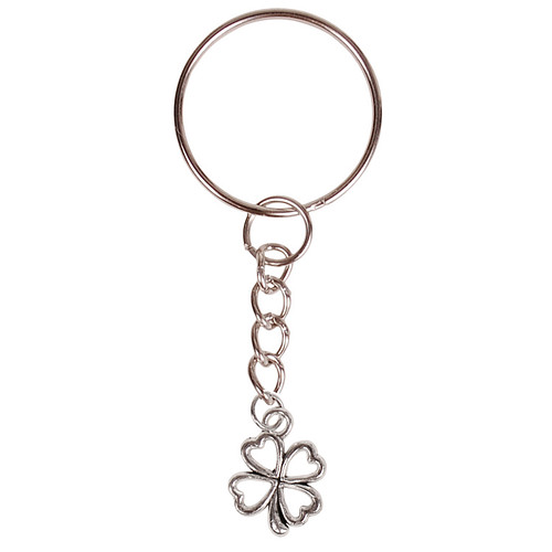Sleutelhanger - Zilverkleurige Sleutelring - Hangertje Klavertje vier zilverkleurig 1,5cm