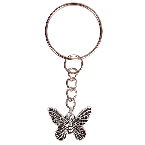 Sleutelhanger/Tashangertje - Zilverkleurige Sleutelring - Hangertje Vlindertje zilverkleurig 2cm