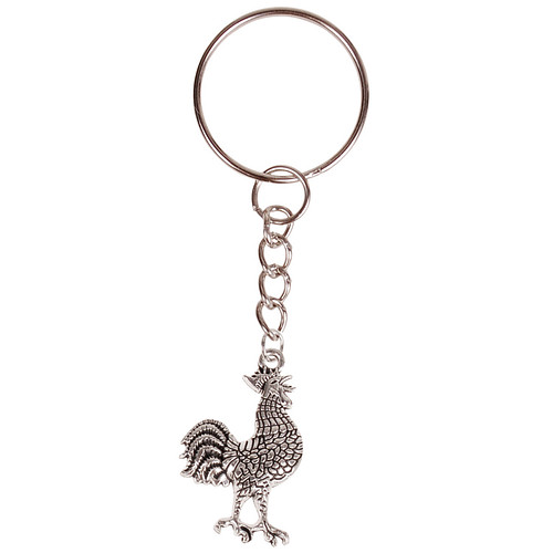 Sleutelhanger/Tashangertje - Zilverkleurige Sleutelring - Hangertje Haan zilverkleurig 3x2cm