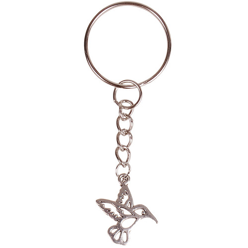 Sleutelhanger - Zilverkleurige Sleutelring - Hangertje Kolibrie zilverkleurig 1,8cm