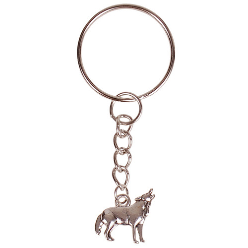 Sleutelhanger - Zilverkleurige Sleutelring - Hangertje Huilende Wolf zilverkleurig 1,8cm