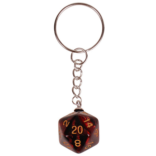 Sleutelhanger/Tashangertje - Zilverkleurige Sleutelring - Hanger DnD D20 dobbelsteen zwart/rood 2,5cm