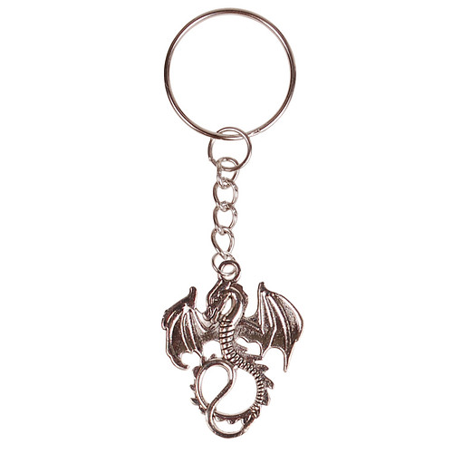 Sleutelhanger/Tashangertje - Zilverkleurige Sleutelring - hanger draak groot