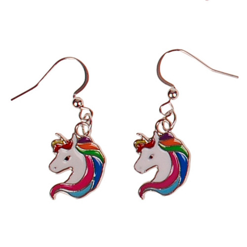 Oorbellen Zilverkleurig - Hangertjes Emaille Eenhoorn Zilverkleurig 1,5cm 
