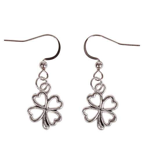 Oorbellen Zilverkleurig - Hangertje Klavertje vier zilverkleurig 1,5cm