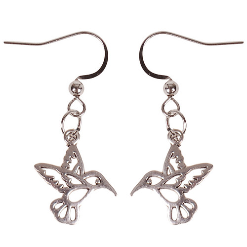 Oorbellen Zilverkleurig - Hangertje Kolibrie zilverkleurig 1,8cm
