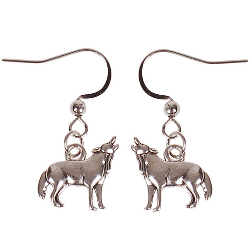 Oorbellen Zilverkleurig - Hangertje Huilende Wolf zilverkleurig 1,8cm