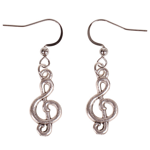 Oorbellen Zilverkleurig - Hangertje Muzieksleutel zilverkleurig 2cm