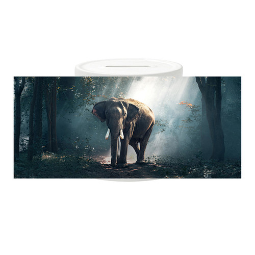 Spaarpot - Olifant in Bos met Zonnestralen