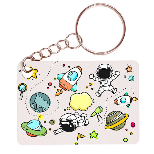 Sleutelhanger 6x4cm - Ruimte Astronaut - Planeten - Raketten getekend