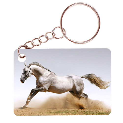 Sleutelhanger 6x4cm - Paard Wit Schimmel Arabier in Galop