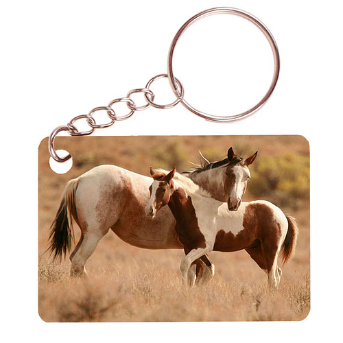 Sleutelhanger 6x4cm - Paarden Paint Merrie met Veulen Bruin gevlekt