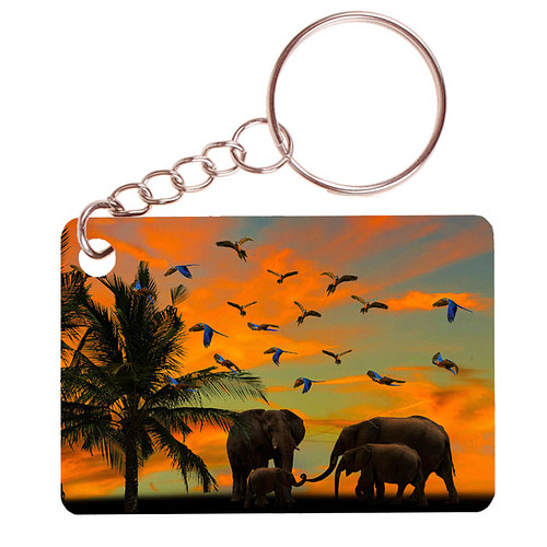 Sleutelhanger 6x4cm - Safari Sunset - Olifant op Savannah