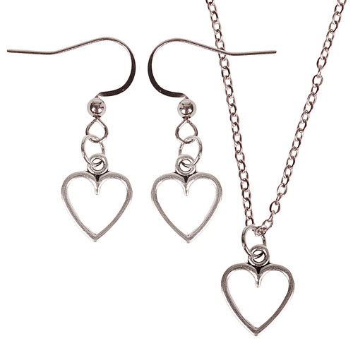 Set - Kinderketting 45cm - Oorbellen Zilverkleurig - Hangertje Hartje zilverkleurig 1,2cm