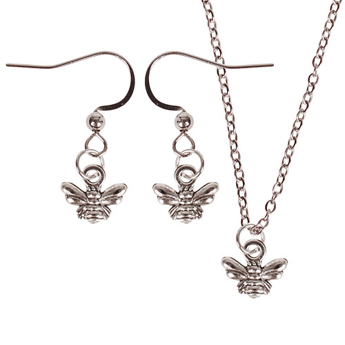 Set - Kinderketting 45cm - Oorbellen Zilverkleurig - Hangertje Bijtje zilverkleurig 1cm