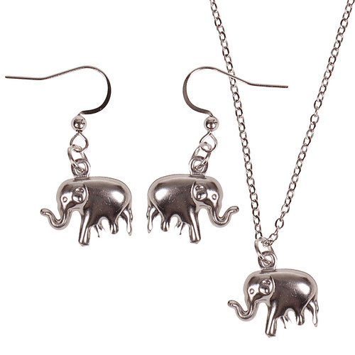 Set - Kinderketting 45cm - Oorbellen Zilverkleurig - Hangertje Olifant zilverkleurig 1,5cm