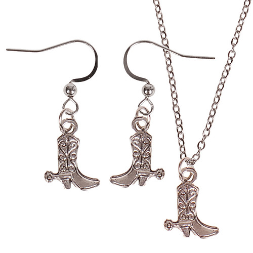 Set - Ketting 55cm - Oorbellen Zilverkleurig - Hangertje Cowboylaars zilverkleurig 1,3cm