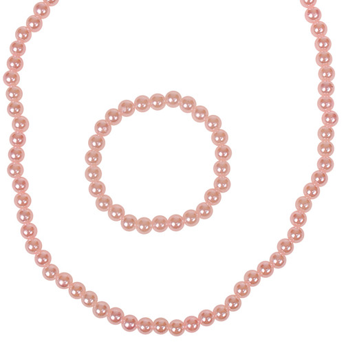 Set - Kinderketting en Kinderarmbandje - Lichtroze Imitatiepareltjes 6mm - Elastisch