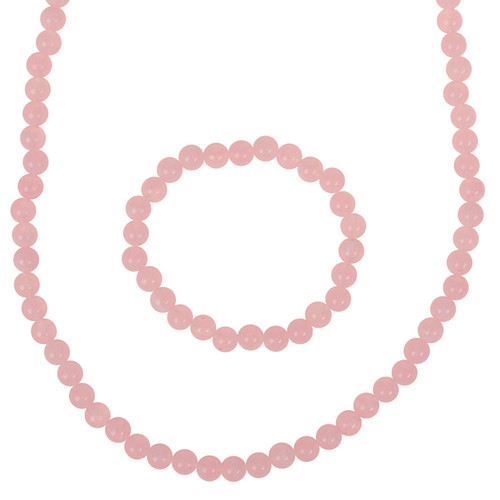 Set - Kinderketting en Kinderarmbandje - Roze gewolkte kraaltjes 6mm - Elastisch