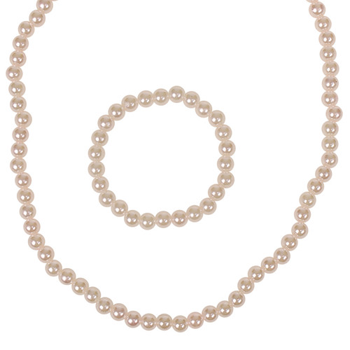 Set - Kinderketting en Kinderarmbandje - Ivoorkleurige Imitatiepareltjes 6mm - Elastisch