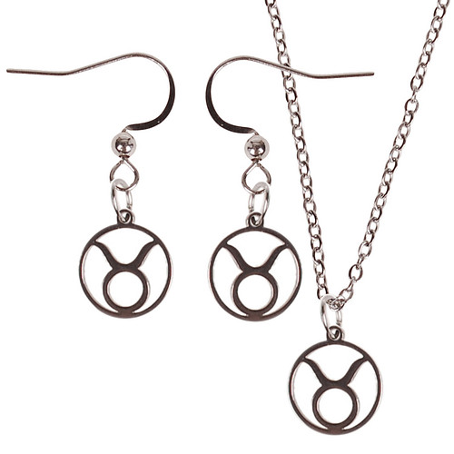 Set - Kinderketting 45cm - Oorbellen Zilverkleurig - hanger sterrenbeeld Stier