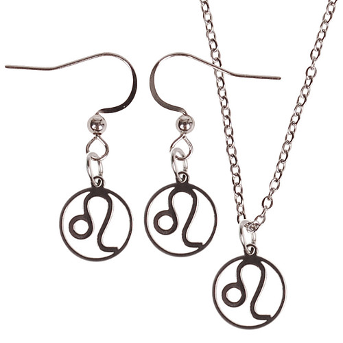 Set - Kinderketting 45cm - Oorbellen Zilverkleurig - hanger sterrenbeeld Leeuw