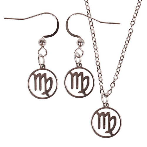 Set - Kinderketting 45cm - Oorbellen Zilverkleurig - hanger sterrenbeeld Maagd