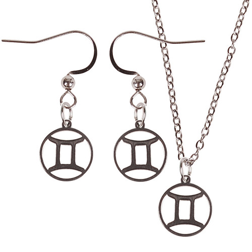 Set - Ketting 55cm - Oorbellen Zilverkleurig - hanger sterrenbeeld Tweelingen