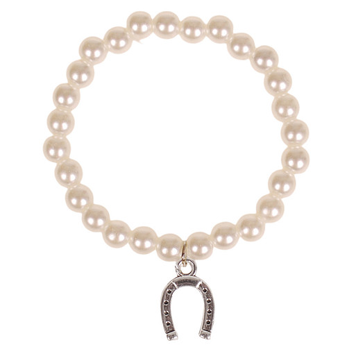 Kinderarmbandje Ivoorkleurige Imitatie Parels 6mm - Hangertje Hoefijzer zilverkleurig 1cm