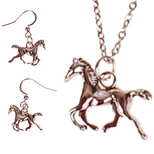 Set - Ketting 55cm RVS - Oorbellen Zilverkleurig - Hangertjes Paardje Galop Zilverkleurig 1,5cm