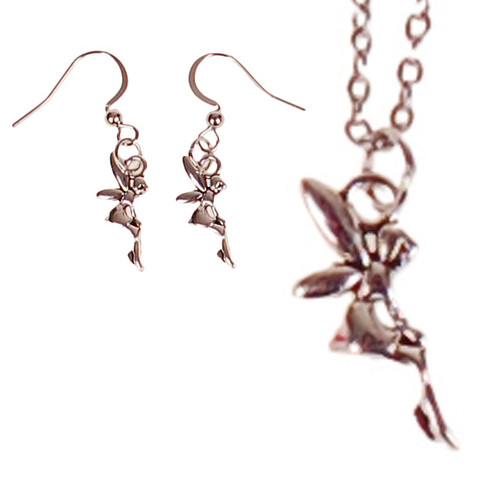 Set - Ketting 55cm RVS - Oorbellen Zilverkleurig - Hangertjes Klein Elfje Zilverkleurig 1,5cm 