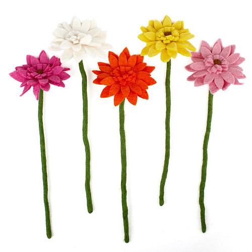 Vilten Gerbera Complete set van 5 stuks - Fuchsia/Geel/Oranje/Roze/Wit - 38cm